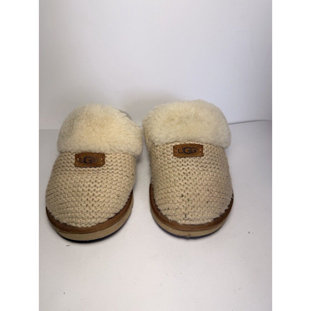 UGG Cozy Knit Slipper Beige Oatmeal Shearling Fleece Mule Women's Size 8M